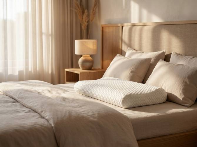 Ортопедическая подушка Memory Comfort Plus на кровати для здорового сна